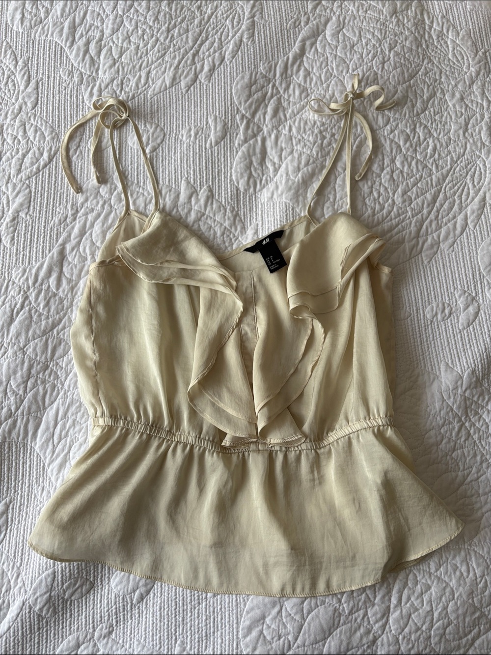 H&M butter yellow Ruffle Tie-Shoulder Peplum Camisole - Picture 1 of 2